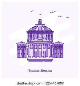 ROMANIAN ATHENAEUM Landmark Purple Dotted Line skyline vector illustration