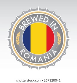 A Romanian beer cap crest in vector format. The bottle cap features the Romanian flag flanked by two golden wheat icons.