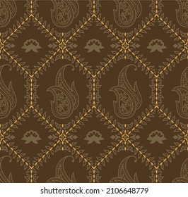 Romanian Embroideries seamless pattern, vector design. Seamless traditional golden border . Seamless Pattern : Paisley Style .