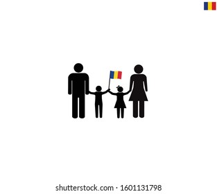 Romanian Family With Romania National Flag, We Love Romania Concept, Sign Symbol Background, Vector Illustration.