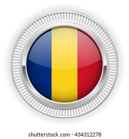 romanian  flag buttons with silver border on white background
