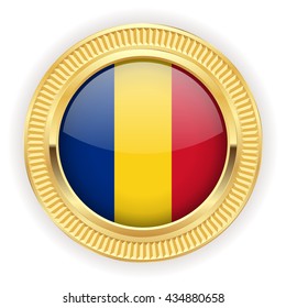 Romanian flag buttons with silver border on white background