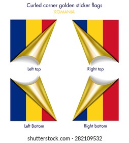 Romanian flag curled golden corner edition
