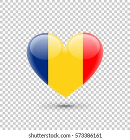 Romanian Flag Heart Icon on Transparent Background. Vector illustration