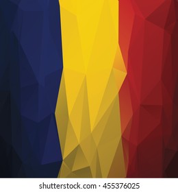 Romanian flag made of abstract triangles