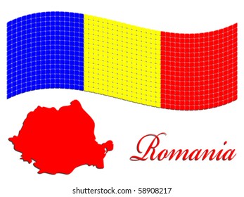 romanian flag and map against white background, abstract vector art illustration