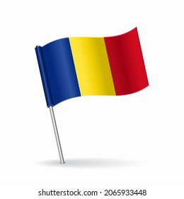 Romanian flag map pointer layout. Vector illustration.