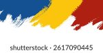 Romanian Flag with Vertical Blue, Yellow, and Red Ink Bulky Grunge Stripes on White Background. Hand drawn textured multicolored banner with national flag. Perfect for posters, cards, web