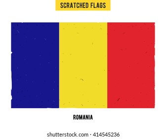 Romanian grunge flag with little scratches on surface. A hand drawn scratched flag of Romania with a easy grunge texture. Vector modern flat design.