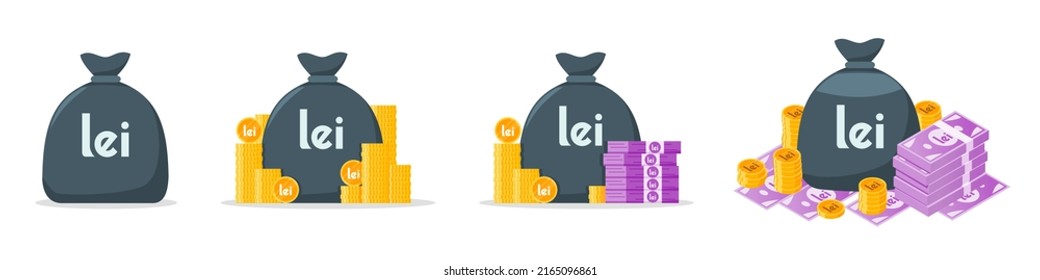 Romanian Leu Money Bag Icon Set