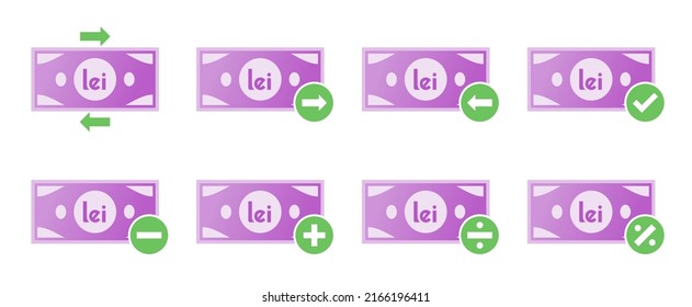 Romanian Leu Money Transaction Icon Set