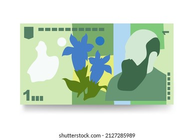 Romanian Leu Vector Illustration. Romania money set bundle banknotes. Paper money 1 RON. Flat style. Isolated on white background. Simple minimal design.