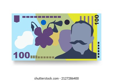 Romanian Leu Vector Illustration. Romania money set bundle banknotes. Paper money 100 RON. Flat style. Isolated on white background. Simple minimal design.