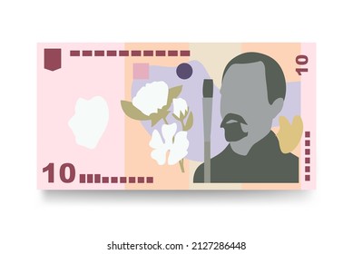 Romanian Leu Vector Illustration. Romania money set bundle banknotes. Paper money 10 RON. Flat style. Isolated on white background. Simple minimal design.