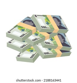 Romanian Leu Vector Illustration. Romania money set bundle banknotes. Paper money 500 RON. Flat style. Isolated on white background. Simple minimal design.