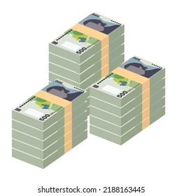 Romanian Leu Vector Illustration. Romania money set bundle banknotes. Paper money 500 RON. Flat style. Isolated on white background. Simple minimal design.