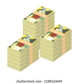 Romanian Leu Vector Illustration. Romania money set bundle banknotes. Paper money 50 RON. Flat style. Isolated on white background. Simple minimal design.