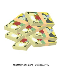 Romanian Leu Vector Illustration. Romania money set bundle banknotes. Paper money 50 RON. Flat style. Isolated on white background. Simple minimal design.