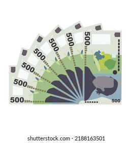 Romanian Leu Vector Illustration. Romania money set bundle banknotes. Paper money 500 RON. Flat style. Isolated on white background. Simple minimal design.
