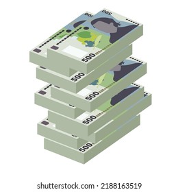 Romanian Leu Vector Illustration. Romania money set bundle banknotes. Paper money 500 RON. Flat style. Isolated on white background. Simple minimal design.