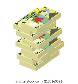 Romanian Leu Vector Illustration. Romania money set bundle banknotes. Paper money 50 RON. Flat style. Isolated on white background. Simple minimal design.