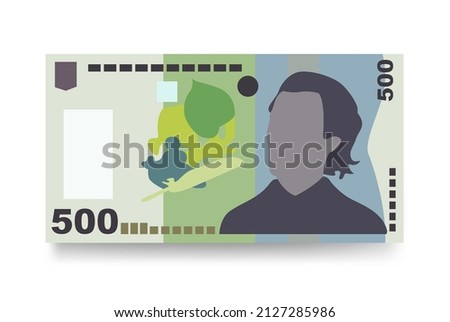 Romanian Leu Vector Illustration. Romania money set bundle banknotes. Paper money 500 RON. Flat style. Isolated on white background. Simple minimal design.