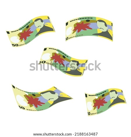 Romanian Leu Vector Illustration. Romania money set bundle banknotes. Falling, flying money 50 RON. Flat style. Isolated on white background. Simple minimal design.