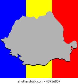 romanian map over national colors, abstract vector art illustration
