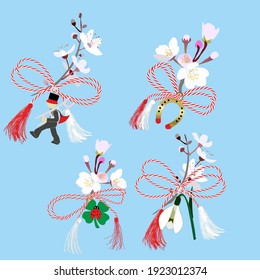 Romanian "Martisor" or Bulgarian " Martenitsa" on cherry blossom branches with red and white string bow