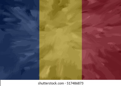  Romanian painted / drawn vector flag. Dramatic, unusual look. Vector file contains flag and texture layers