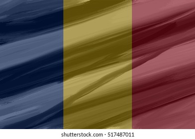  Romanian painted / drawn vector flag. Dramatic, unusual look. Vector file contains flag and texture layers