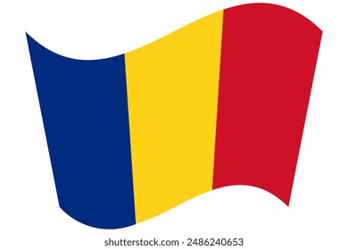 Romanian tricolor national flag of Romania, wavy vector drawing on white background