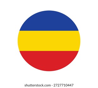 A bandeira circular da Romênia possui um vermelho amarelo azul.