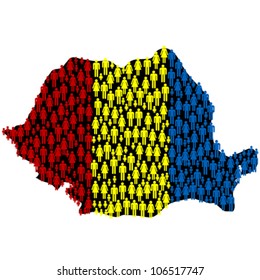 Romania's map with Romania's flag made of people
