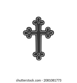 Romanic Cross Icon Silhouette Illustration. Religion Vector Graphic Pictogram Symbol Clip Art. Doodle Sketch Black Sign.
