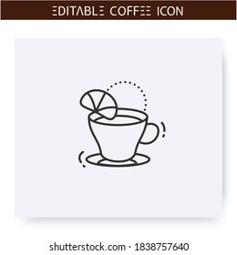 Romano coffee line icon. Type of coffee drink. Hot espresso with lemon juice. Coffeehouse menu. Different caffeine drinks receipts concept. Isolated vector illustration. Editable stroke  svg