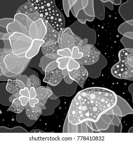 Romanric white flowers on a black background