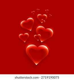 Romantische 3D-rote schwimmende Herzen auf rotem Hintergrund für Valentinstag-Liebeskonzept