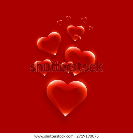 Romantic 3D Red Floating Hearts on Solid Red Background for Valentine’s Day Love Concept