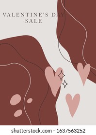 Romantic abstract card or poster in pale rose and pink, beige colors. Vertical illustration. Valentine's day.  Trendy simple shaped, retro. Vector eps