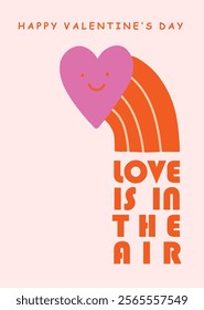 Romantic abstract geometric background. Heart shape retro scandinavian modern style card. Simple graphic love pattern art flyer. Valentine's day concept event banner. Trendy vector illustration.
