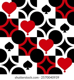 Romantic abstract geometric Bauhaus seamless pattern of Valentine's Day. Use the pattern design as a vinyl banner, backdrop, web page backgrounds, greeting card, postcard, or poster.