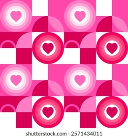 Romantic abstract geometric Bauhaus seamless pattern of Valentine's Day. Use the pattern design as a vinyl banner, backdrop, web page backgrounds, greeting card, postcard, or poster