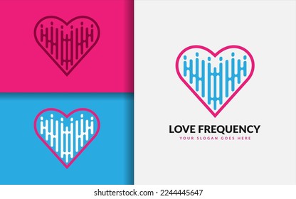Un concepto de logo romántico y abstracto que representa la frecuencia del amor, con forma de corazón minimalista.
