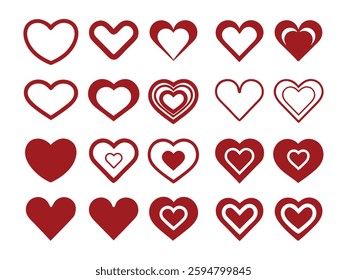 Romantic Abstract Love Hearts Symbols in Various Shapes for Valentine's Day.