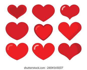 Romantic Abstract Love Hearts Symbols in Various Shapes for Valentine's Day.