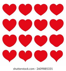 Romantic Abstract Love Hearts Symbols in Various Shapes for Valentine's Day.
