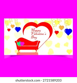 Vector abstracto romántico de la ilustración del diseño del fondo del día de San Valentín con el diván y el cojín que representan el lugar adorable y el momento amoroso y diseño de la tarjeta de boda también.