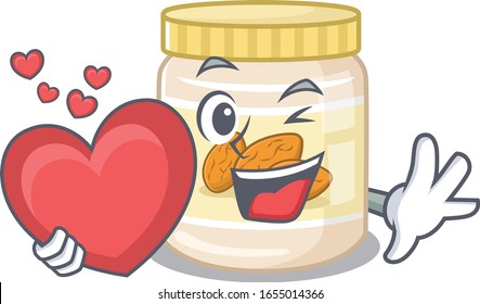 Romantic almond butter cartoon picture holding a heart