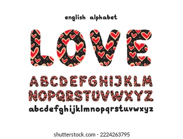 Romantic alphabet letters with flowers and numbers isolated on white background. Vector illustration.